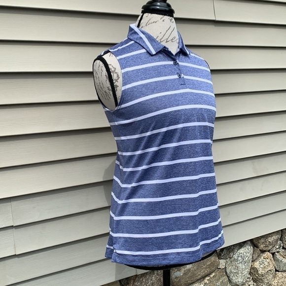 NIKE DRI-FIT Sleeveless Striped Golf Polo - Heathered Blue/White - Picture 3 of 16